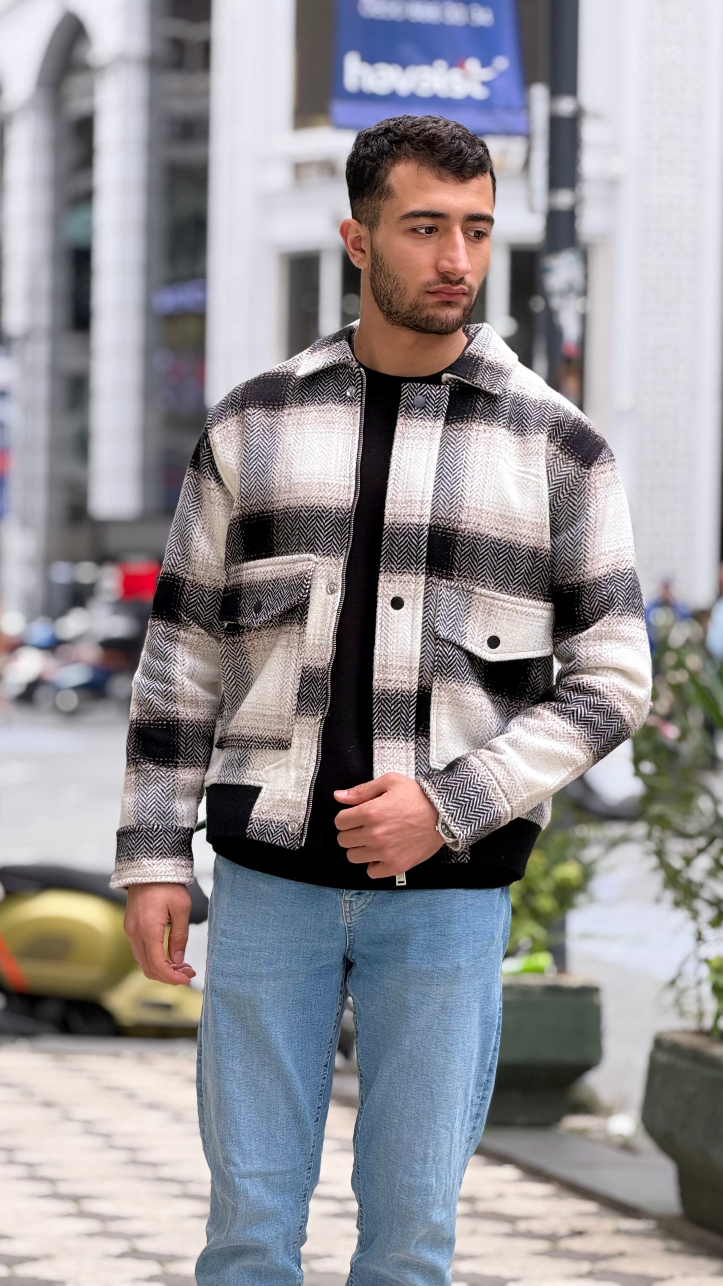 X-2036 Men’s Wool Blend Checked Jacket – Premium Acrylic/Poly/Wool Heavyweight Over-Shirt