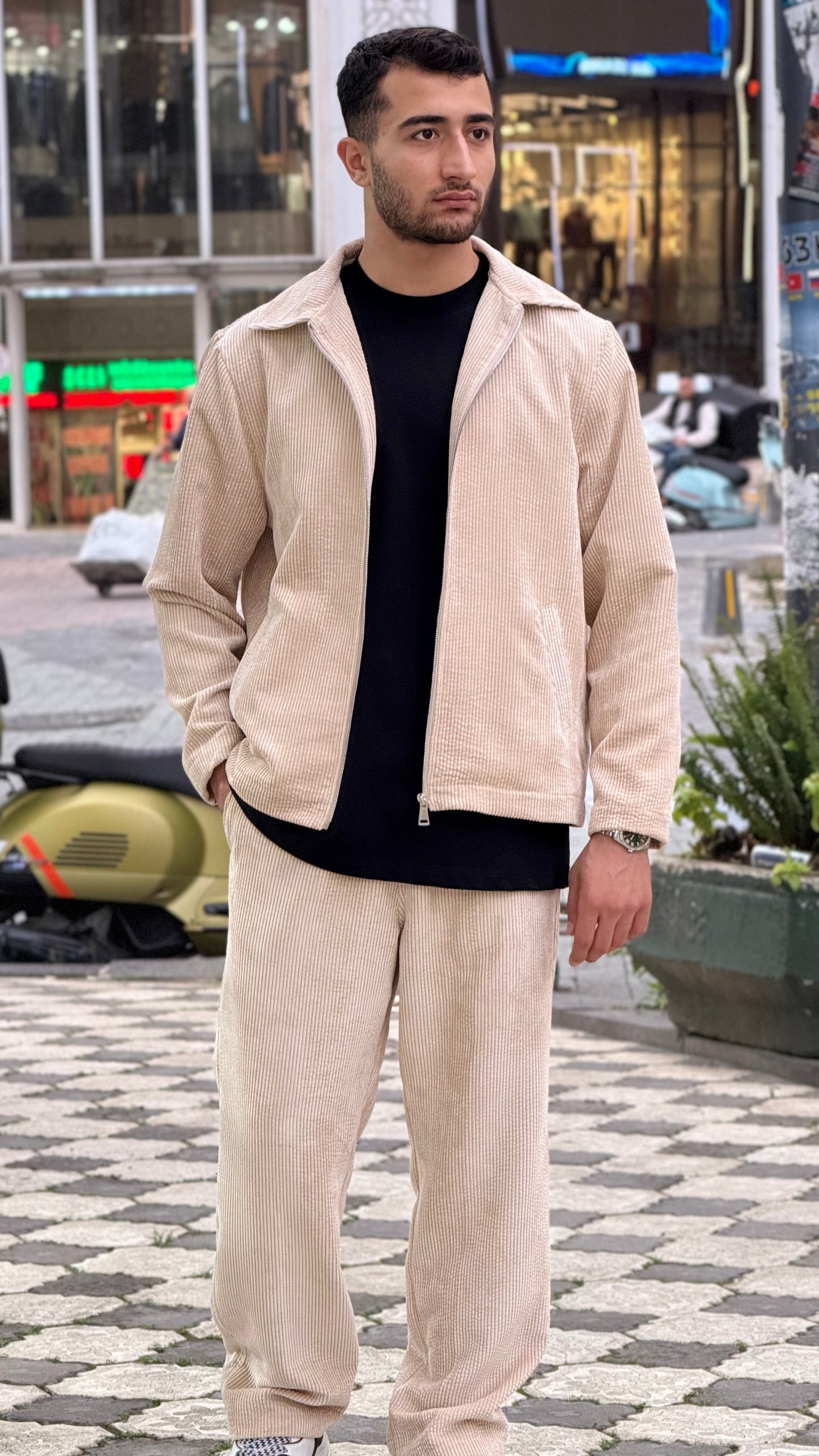 X-3002 Unisex Cream Velvet Tracksuit – Premium Zip-Up Jacket & Trousers Set