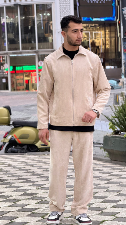 X-3002 Unisex Cream Velvet Tracksuit – Premium Zip-Up Jacket & Trousers Set