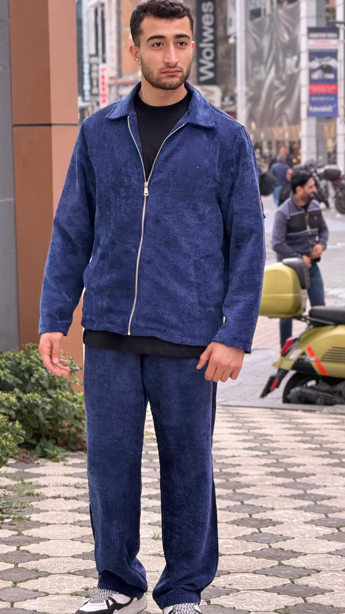 X-3002 Unisex Navy Blue Velvet Tracksuit – Premium Zip-Up Jacket & Trousers Set
