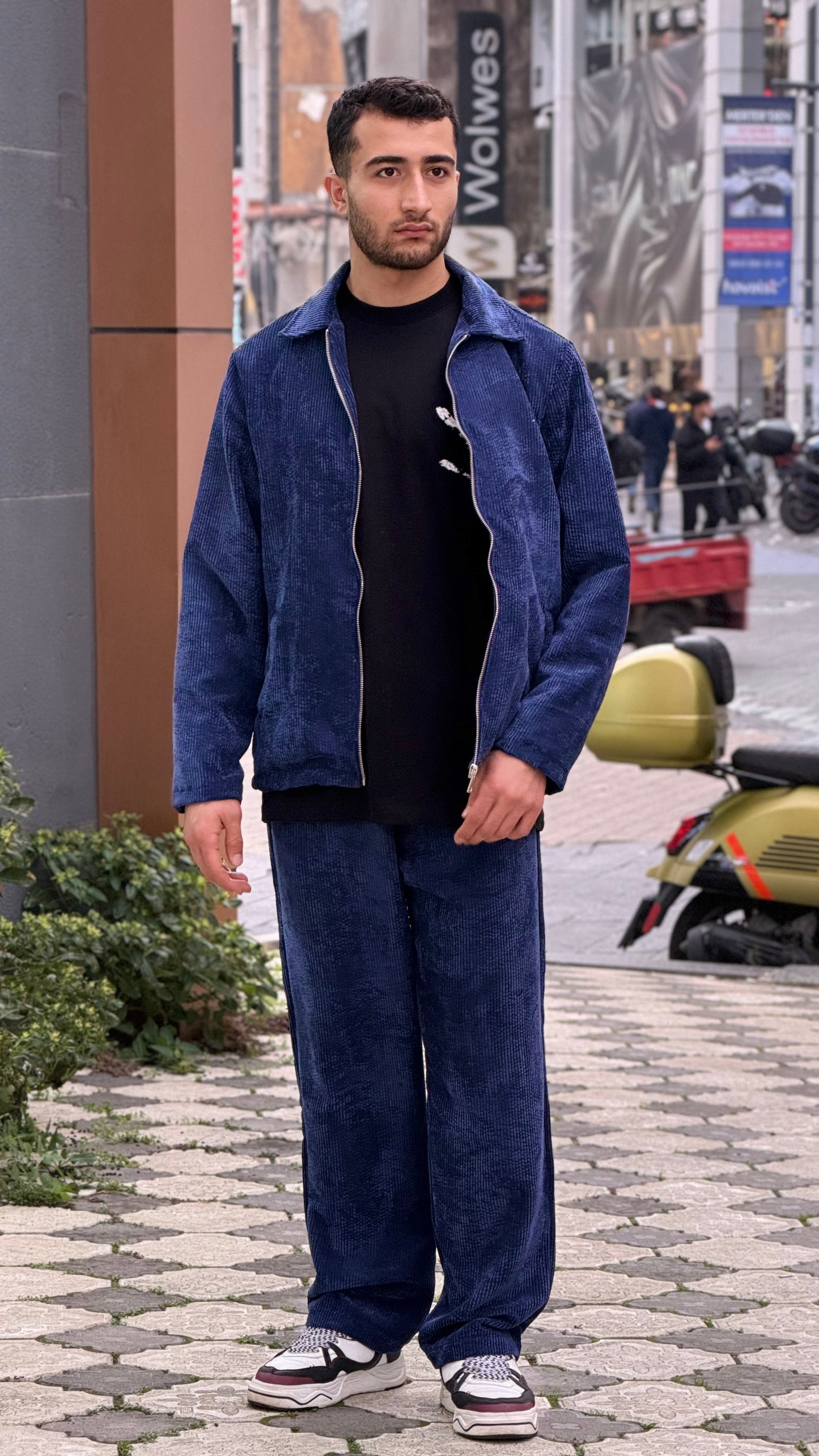 X-3002 Unisex Navy Blue Velvet Tracksuit – Premium Zip-Up Jacket & Trousers Set