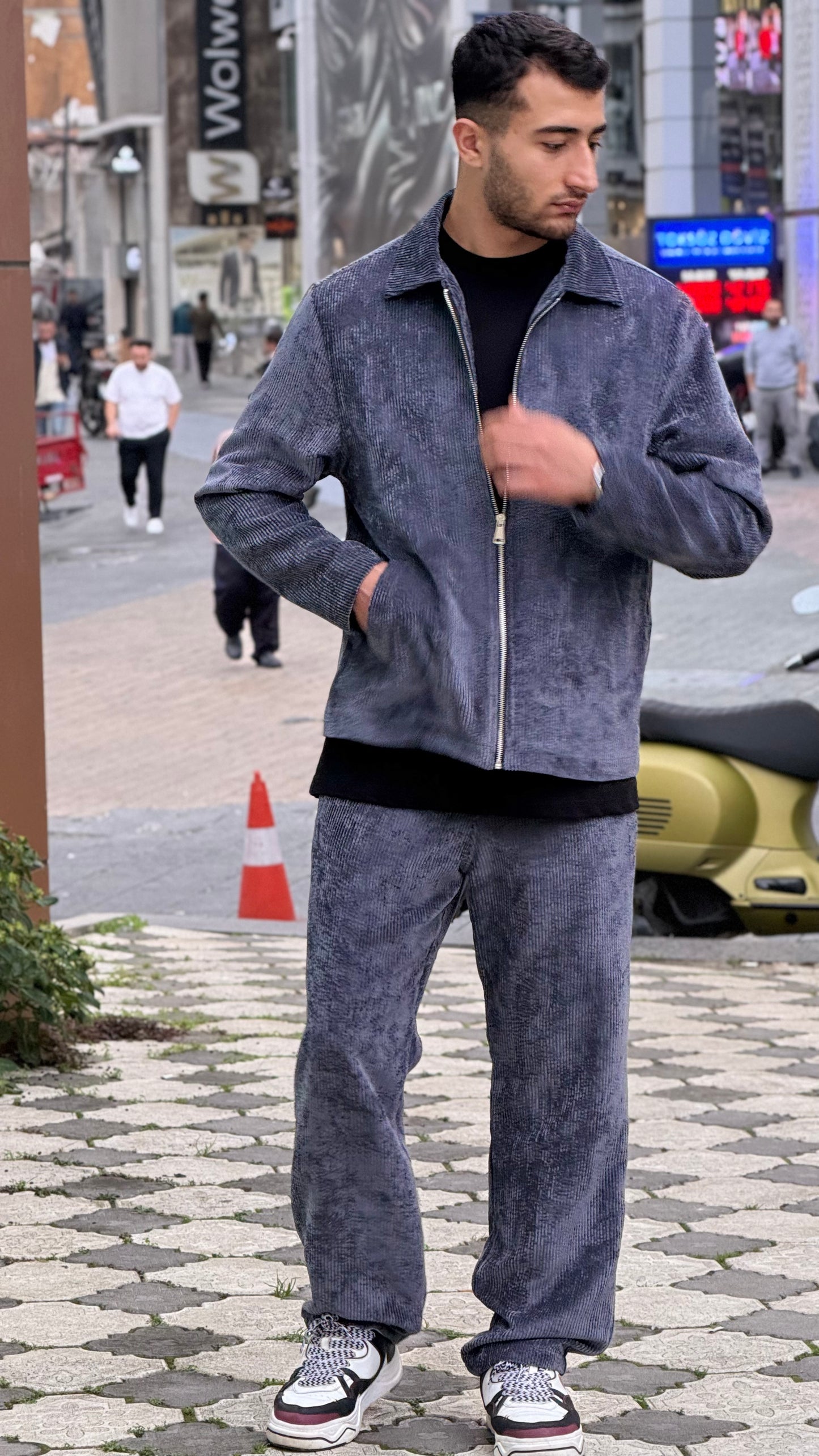 X-3002 Unisex Slate Blue Velvet Tracksuit – Premium Zip-Up Jacket & Trousers Set