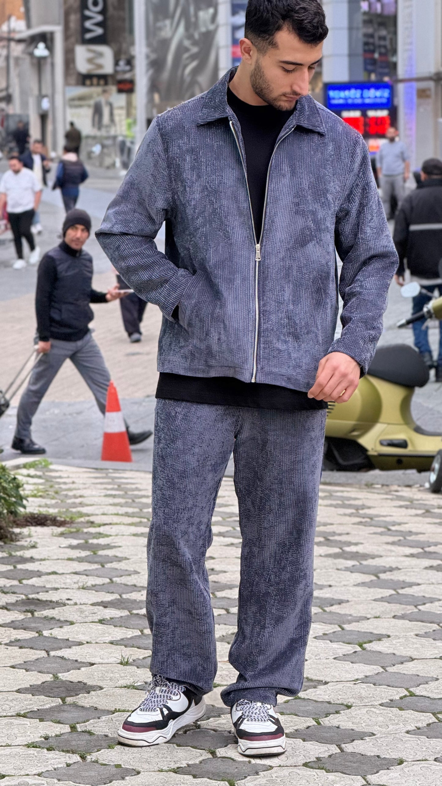 X-3002 Unisex Slate Blue Velvet Tracksuit – Premium Zip-Up Jacket & Trousers Set