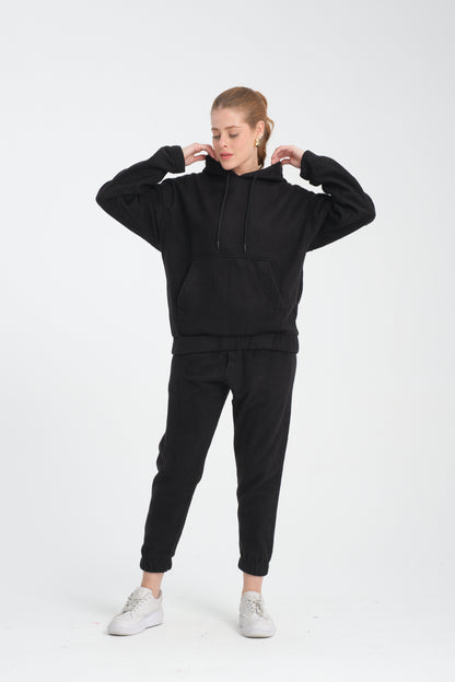 R-5673-4283 Unisex Hooded Tracksuit Set with Kangaroo Pocket – Black