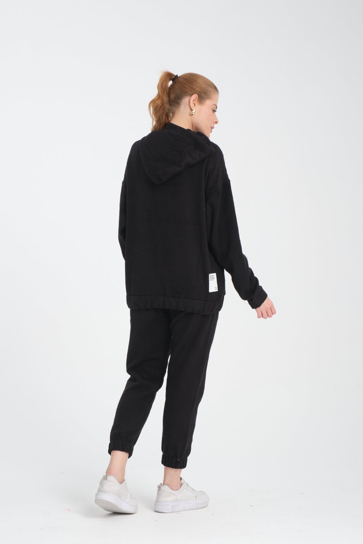 R-5673-4283 Unisex Hooded Tracksuit Set with Kangaroo Pocket – Black