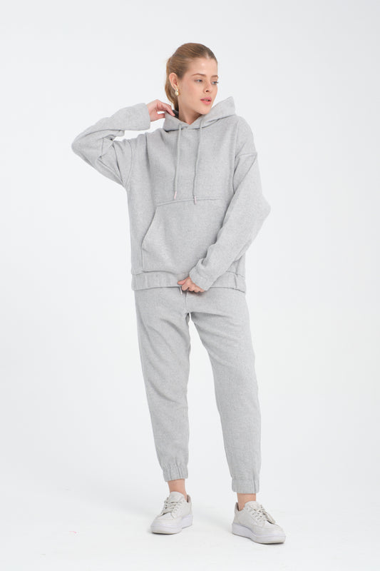 R-5673-4283 Unisex Hooded Tracksuit Set with Kangaroo Pocket – Grey