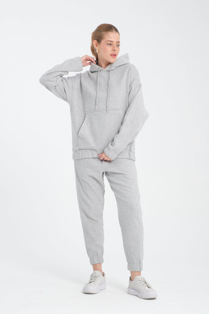 R-5673-4283 Unisex Hooded Tracksuit Set with Kangaroo Pocket – Grey