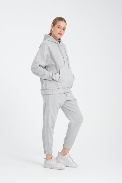 R-5673-4283 Unisex Hooded Tracksuit Set with Kangaroo Pocket – Grey