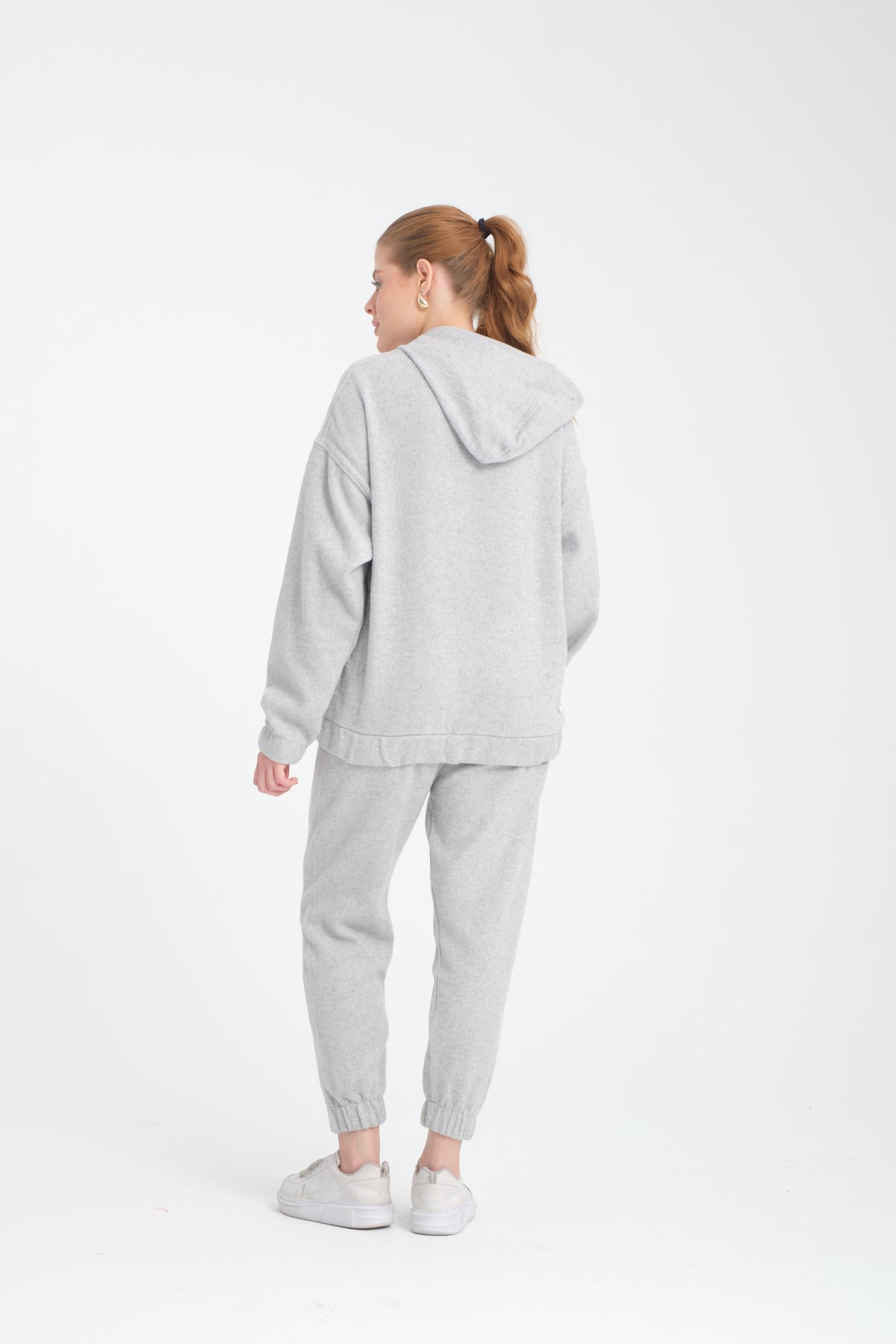 R-5673-4283 Unisex Hooded Tracksuit Set with Kangaroo Pocket – Grey