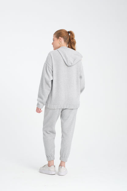 R-5673-4283 Unisex Hooded Tracksuit Set with Kangaroo Pocket – Grey