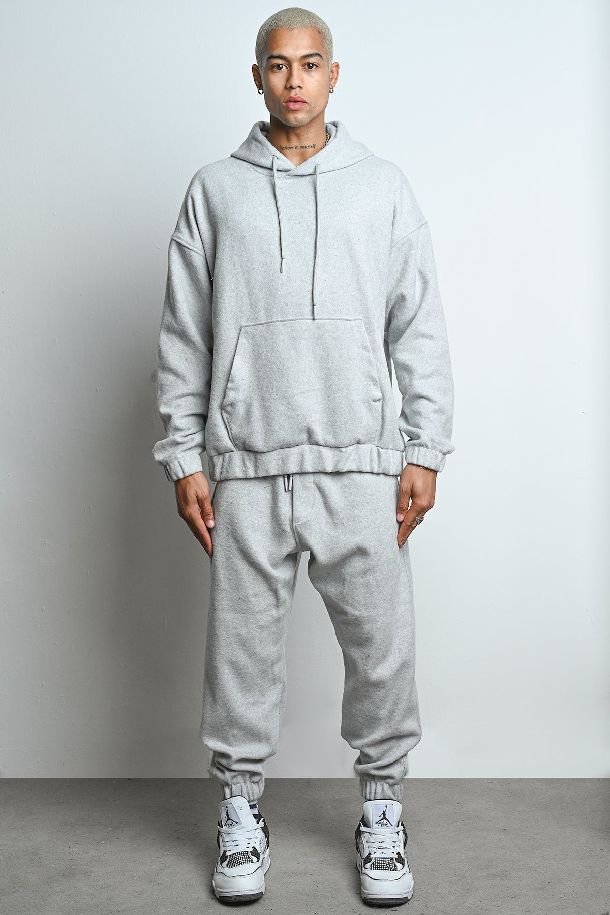 R-5673-4283 Unisex Hooded Tracksuit Set with Kangaroo Pocket – Grey
