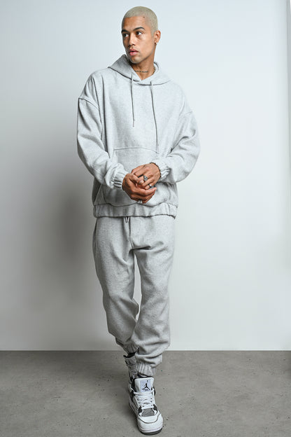 R-5673-4283 Unisex Hooded Tracksuit Set with Kangaroo Pocket – Grey
