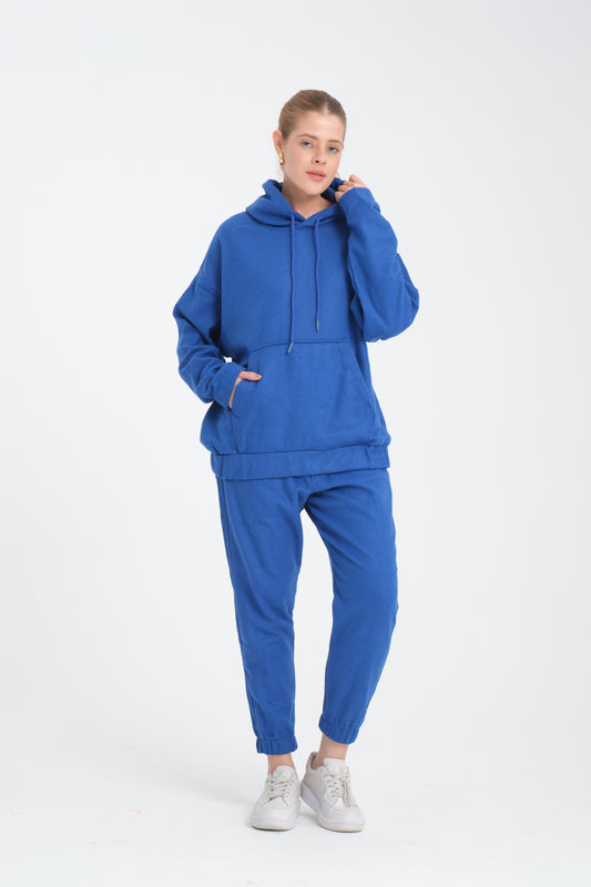 R-5673-4283 Unisex Hooded Tracksuit Set with Kangaroo Pocket – Blue