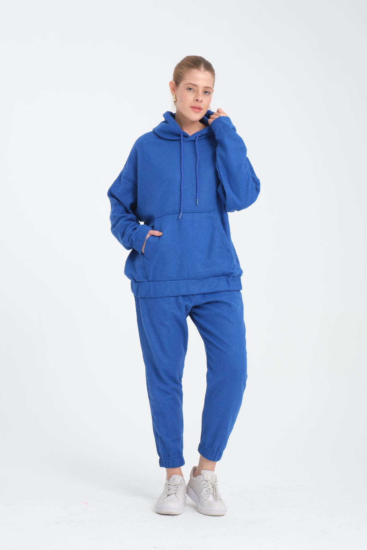 R-5673-4283 Unisex Hooded Tracksuit Set with Kangaroo Pocket – Blue