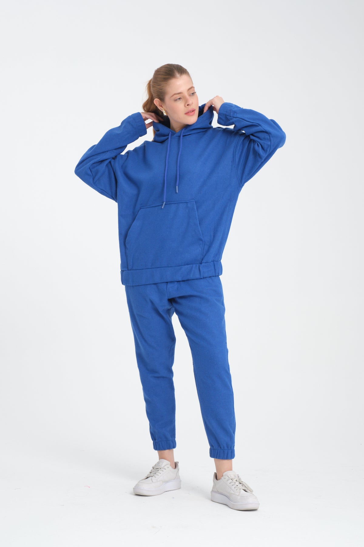 R-5673-4283 Unisex Hooded Tracksuit Set with Kangaroo Pocket – Blue