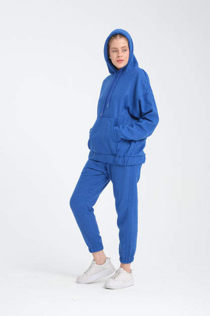 R-5673-4283 Unisex Hooded Tracksuit Set with Kangaroo Pocket – Blue