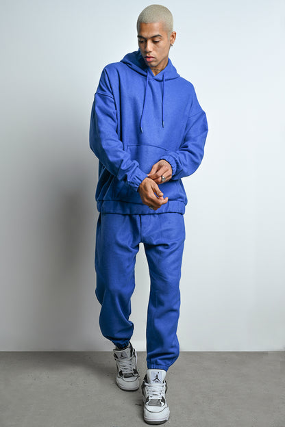 R-5673-4283 Unisex Hooded Tracksuit Set with Kangaroo Pocket – Blue