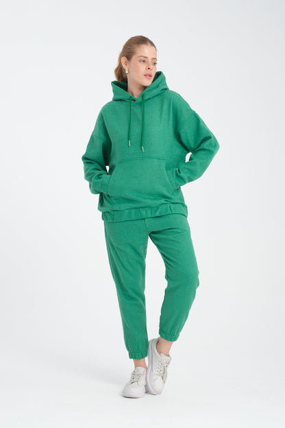R-5673-4283 Unisex Hooded Tracksuit Set with Kangaroo Pocket – Green