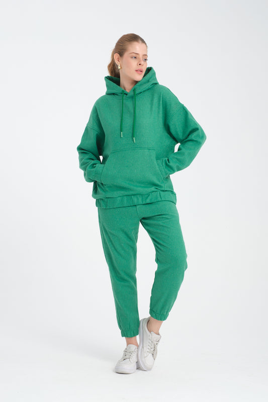 R-5673-4283 Unisex Hooded Tracksuit Set with Kangaroo Pocket – Green