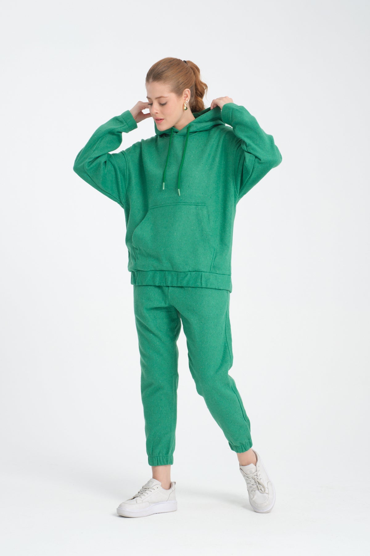 R-5673-4283 Unisex Hooded Tracksuit Set with Kangaroo Pocket – Green