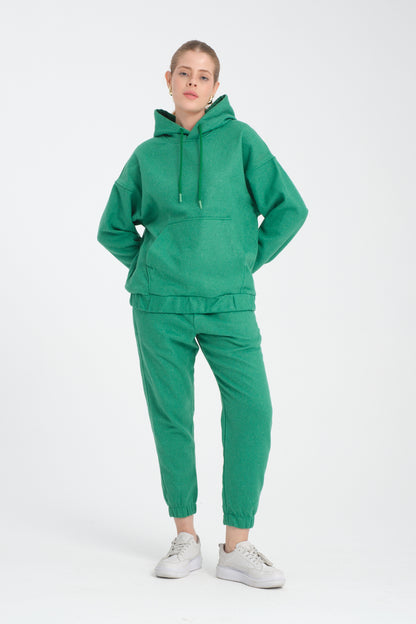 R-5673-4283 Unisex Hooded Tracksuit Set with Kangaroo Pocket – Green