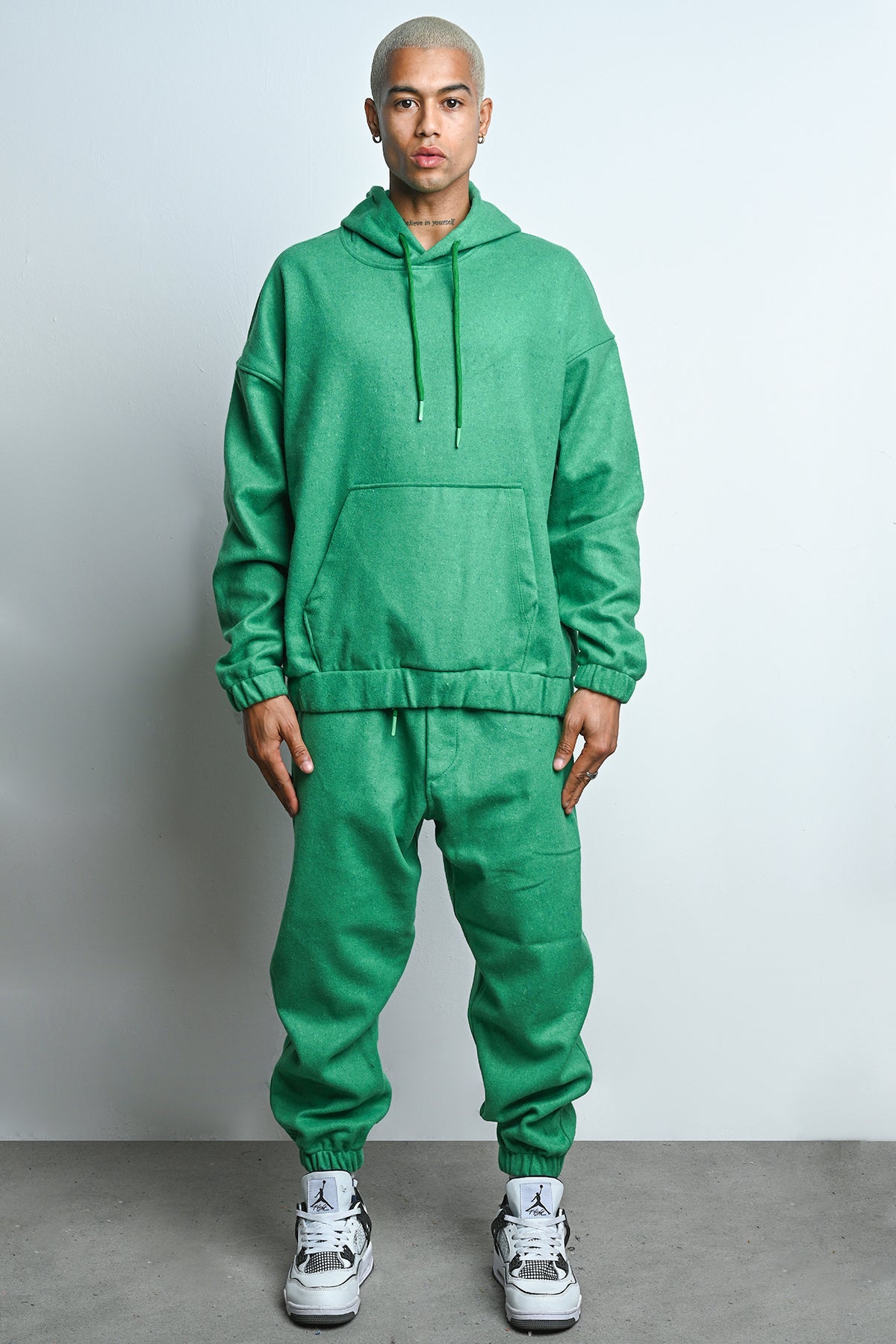 R-5673-4283 Unisex Hooded Tracksuit Set with Kangaroo Pocket – Green