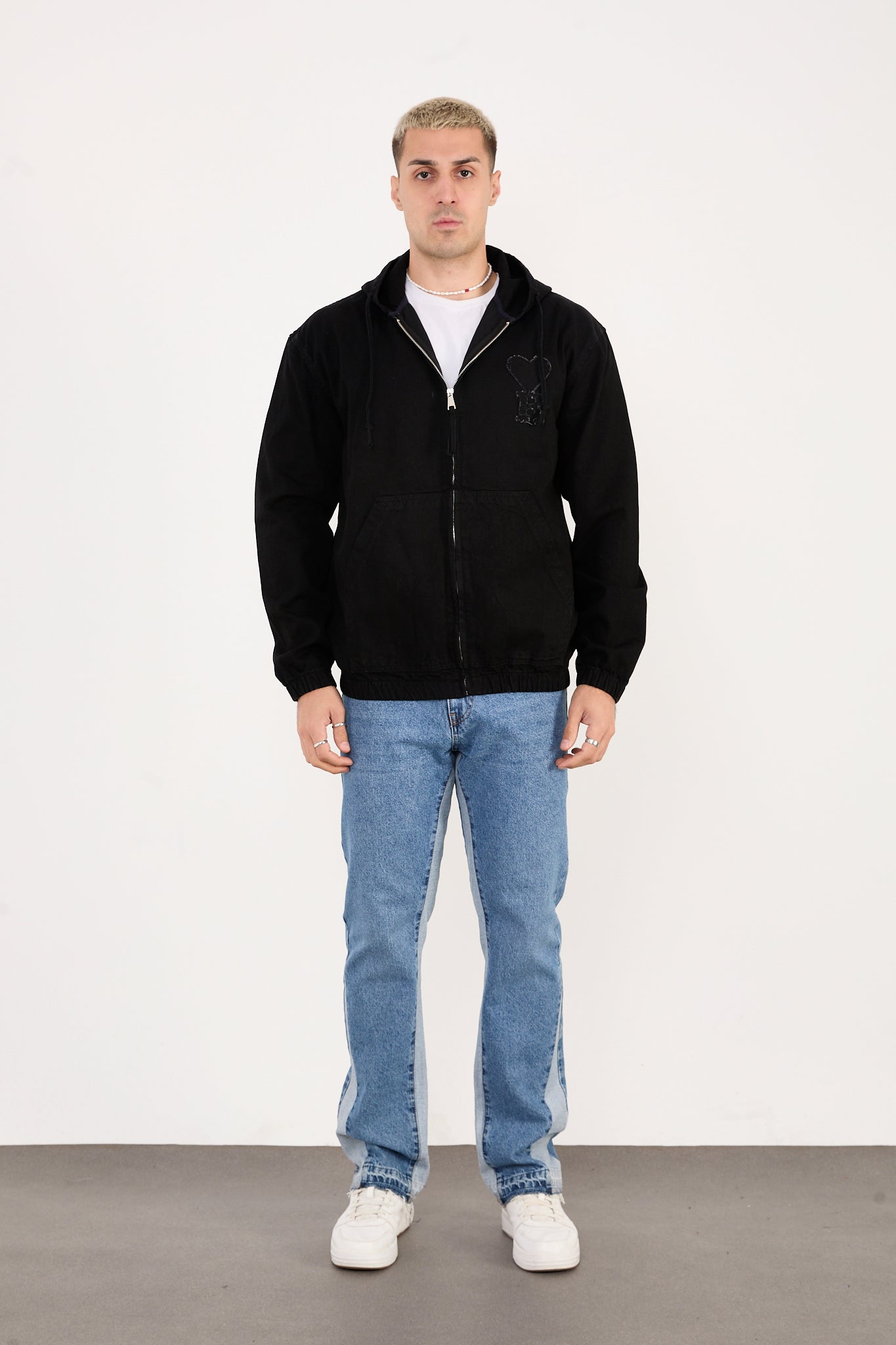 X-2029 Men’s Black Hooded Zip-Up Jacket