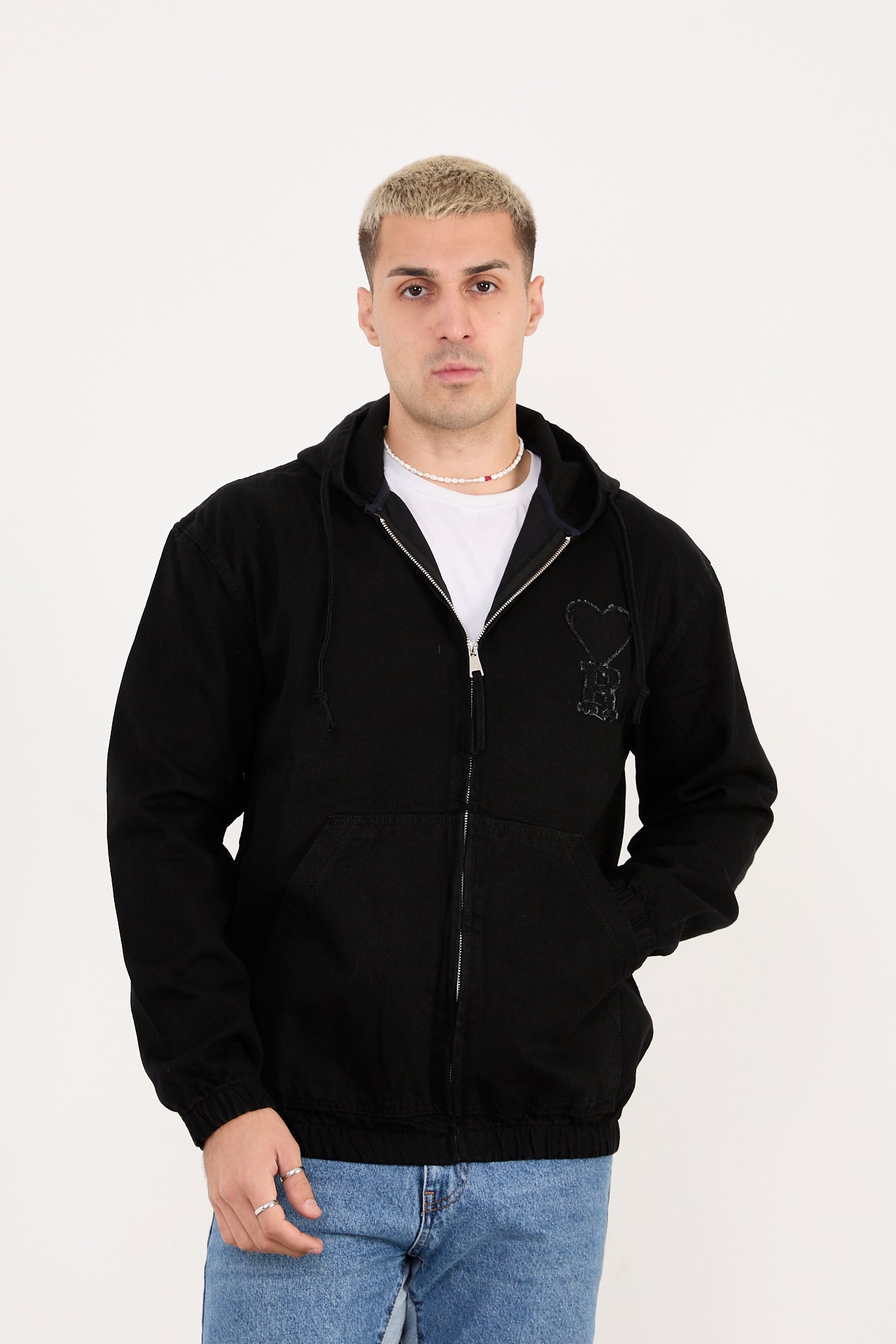 X-2029 Men’s Black Hooded Zip-Up Jacket