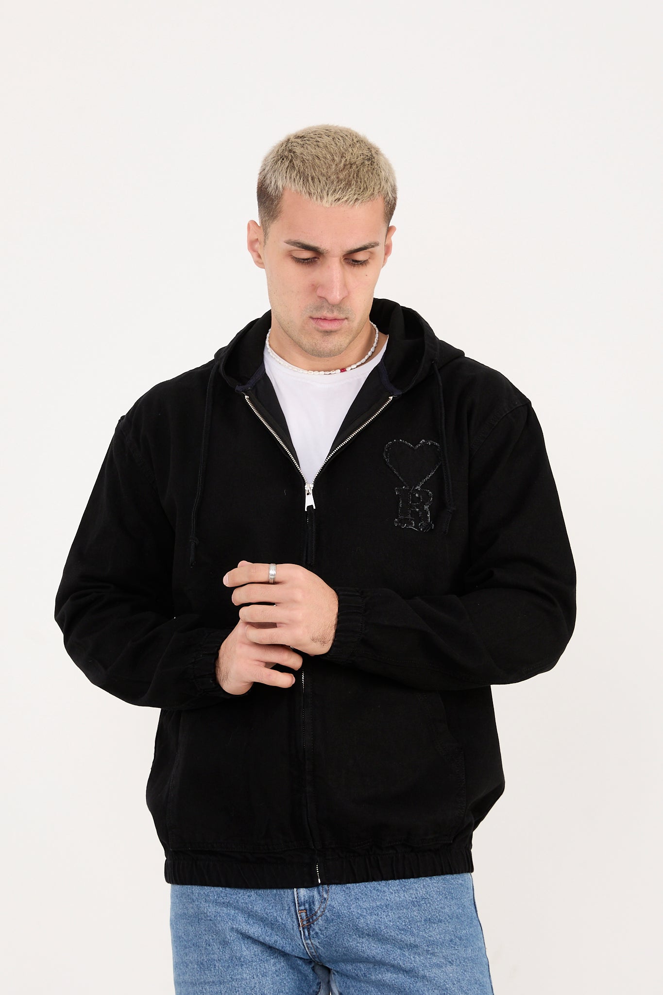 X-2029 Men’s Black Hooded Zip-Up Jacket