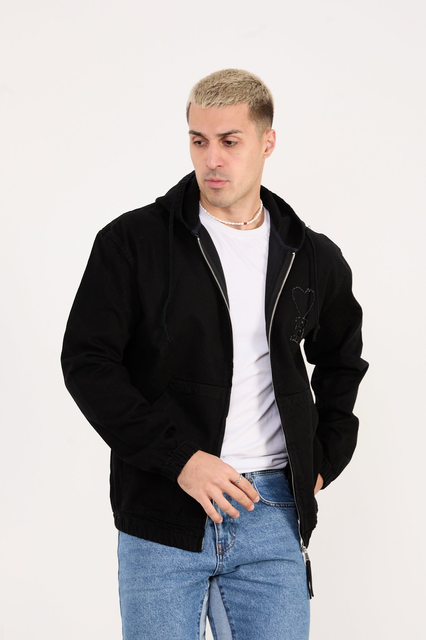 X-2029 Men’s Black Hooded Zip-Up Jacket