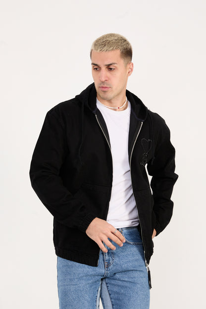 X-2029 Men’s Black Hooded Zip-Up Jacket