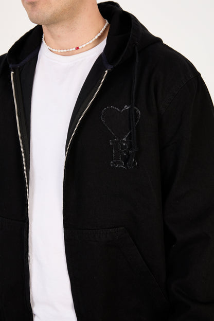 X-2029 Men’s Black Hooded Zip-Up Jacket