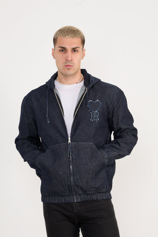 X-2029 Men’s Denim Hooded Zip-Up Jacket