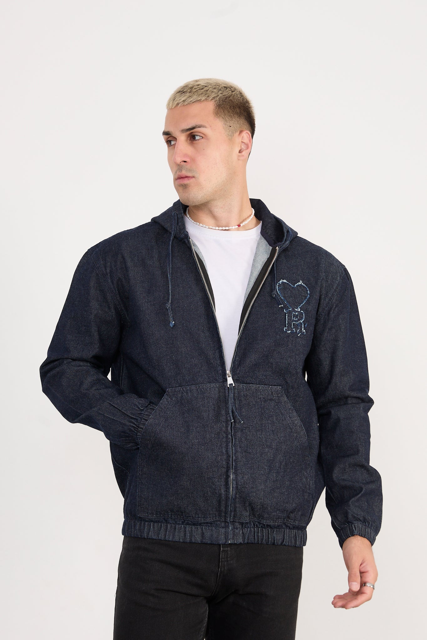 X-2029 Men’s Denim Hooded Zip-Up Jacket