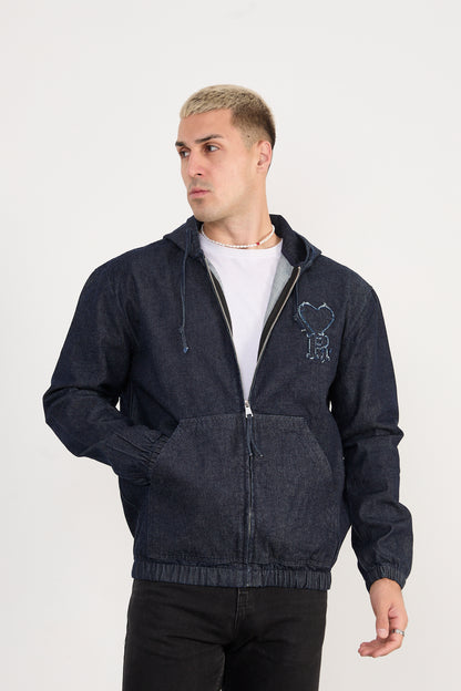 X-2029 Men’s Denim Hooded Zip-Up Jacket