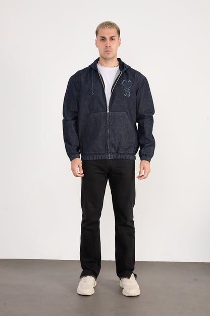 X-2029 Men’s Denim Hooded Zip-Up Jacket