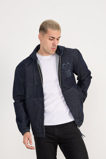 X-2029 Men’s Denim Hooded Zip-Up Jacket