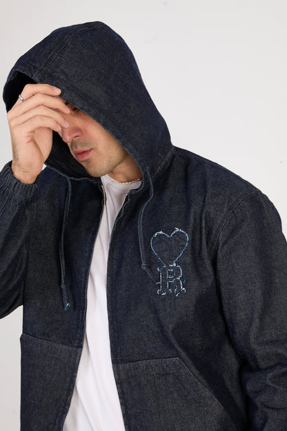 X-2029 Men’s Denim Hooded Zip-Up Jacket