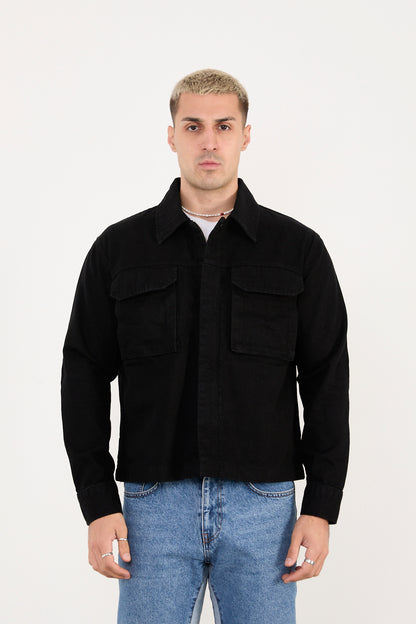 X-2030 Men’s Black Denim Jacket with Utility Pockets