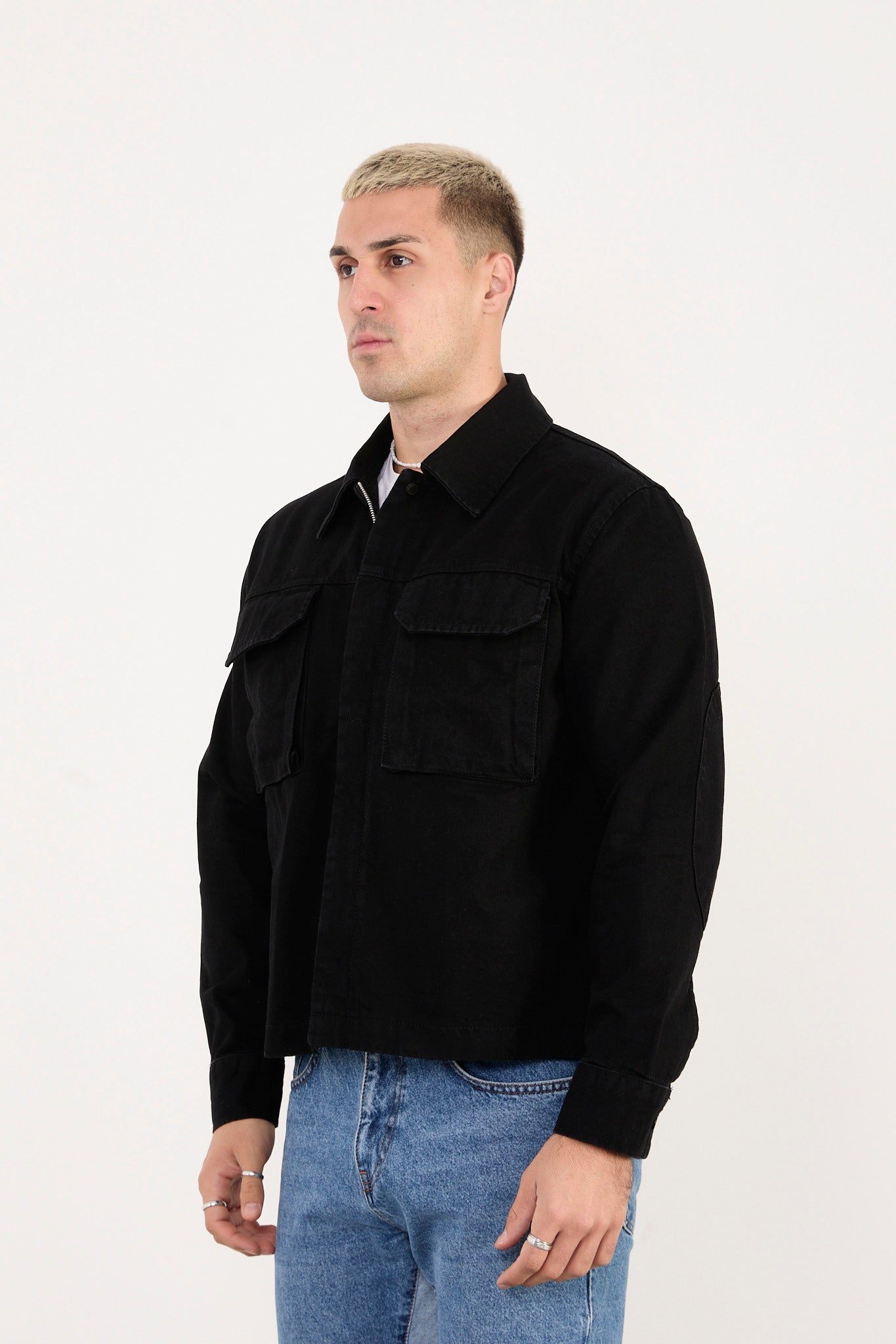X-2030 Men’s Black Denim Jacket with Utility Pockets