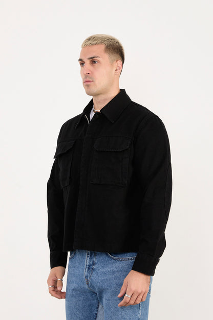 X-2030 Men’s Black Denim Jacket with Utility Pockets