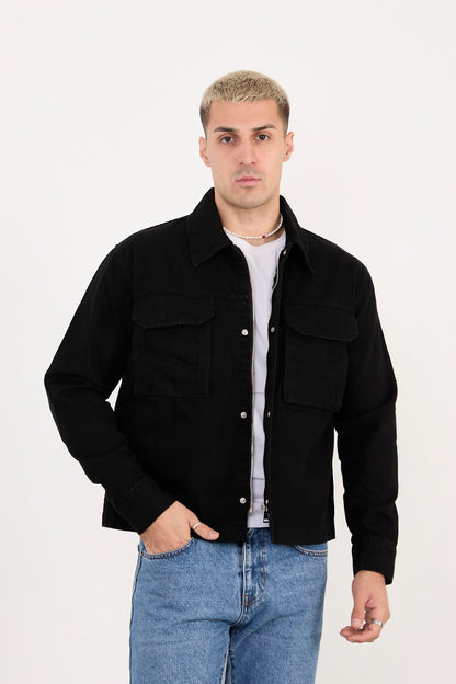 X-2030 Men’s Black Denim Jacket with Utility Pockets