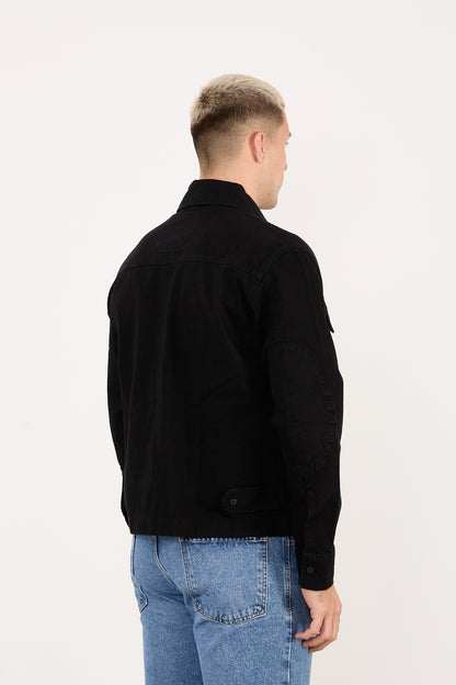 X-2030 Men’s Black Denim Jacket with Utility Pockets