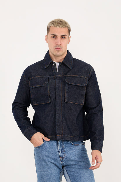 X-2030 Men’s Black Denim Jacket with Utility Pockets