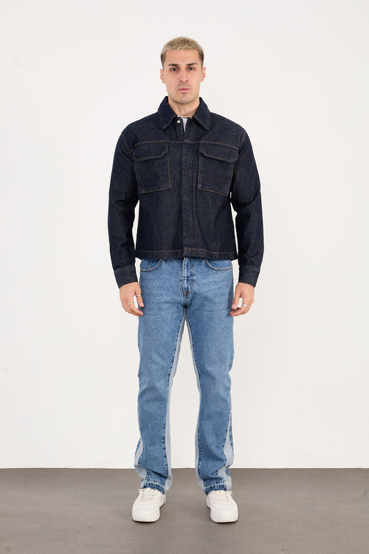 X-2030 Men’s Denim Jacket with Zip & Snap Closure