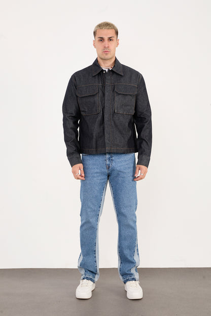 X-2030 Men’s Denim Jacket with Zip & Snap Closure