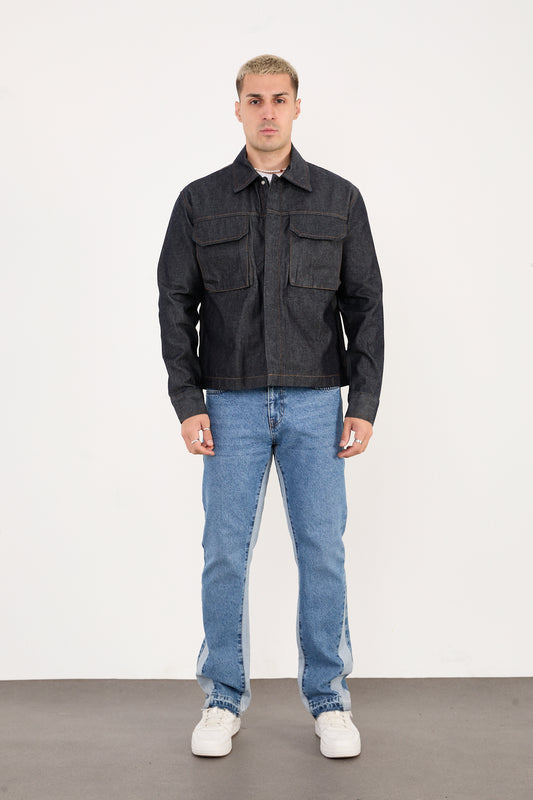 X-2030 Men’s Denim Jacket with Zip & Snap Closure