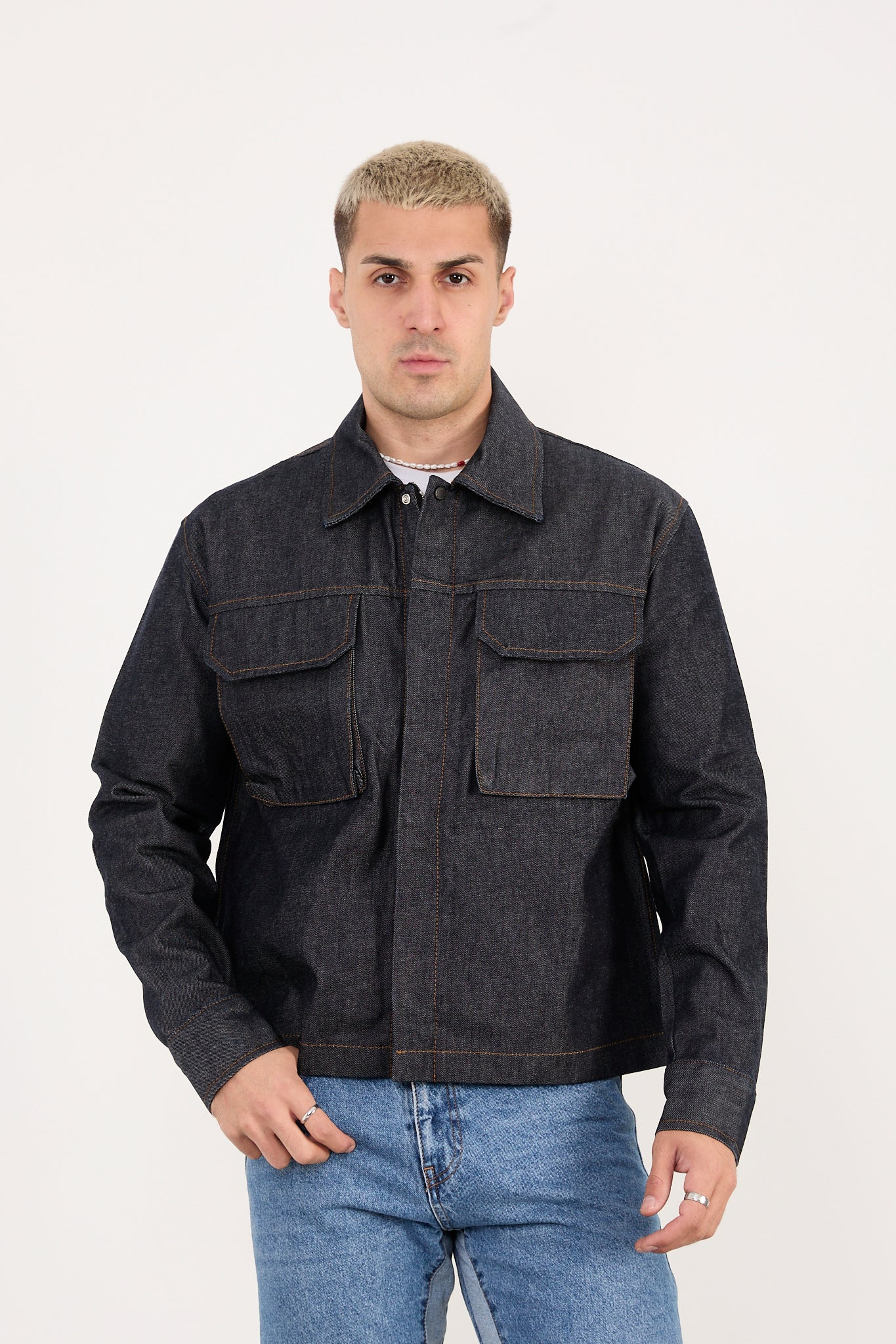 X-2030 Men’s Denim Jacket with Zip & Snap Closure