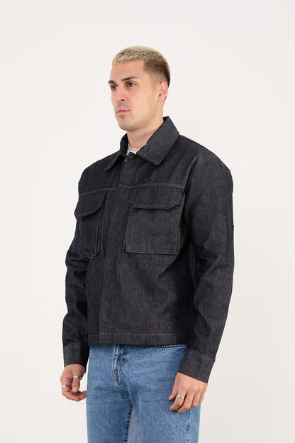 X-2030 Men’s Denim Jacket with Zip & Snap Closure