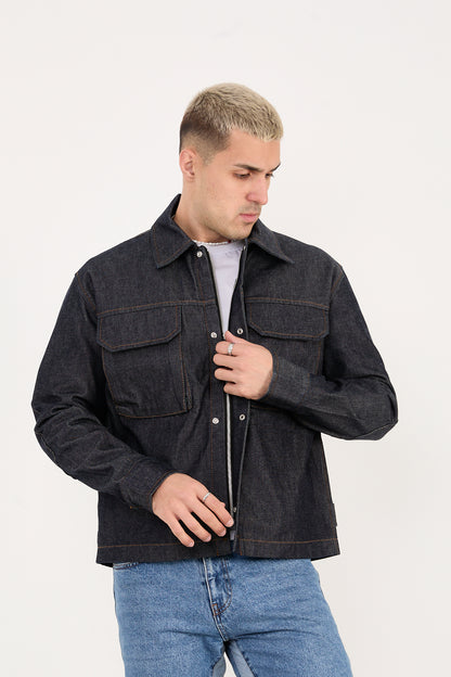 X-2030 Men’s Denim Jacket with Zip & Snap Closure